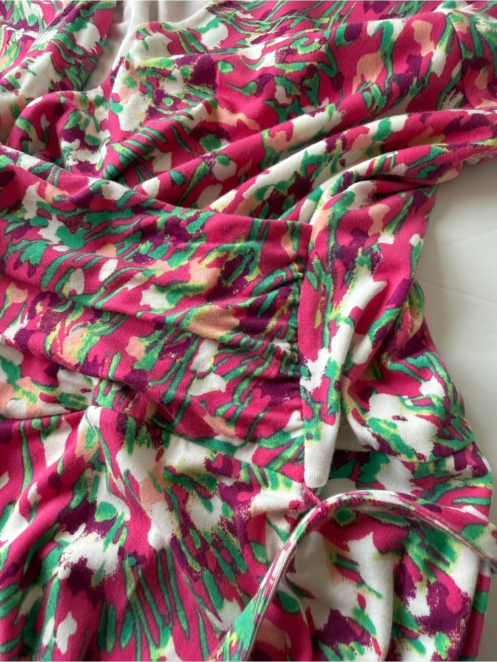 Lands' End Pink & Green Floral Wrap Midi Dress - Picture 9 of 11